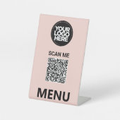 Cute Pink Qr Code Menu | Logo Contactless Modern 台座サイン (正面)