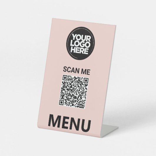 Cute Pink Qr Code Menu | Logo Contactless Modern 台座サイン (正面)
