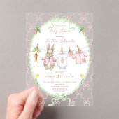 Cute Pink Rabbit Clothesline Baby Shower アクリル招待状 (インサイチュ (ポータブル))