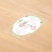 Cute Pink Rabbit Clothesline Baby Shower アクリル招待状 (レイダウン)