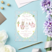 Cute Pink Rabbit Clothesline Baby Shower アクリル招待状 (インサイチュ (ウェディング))