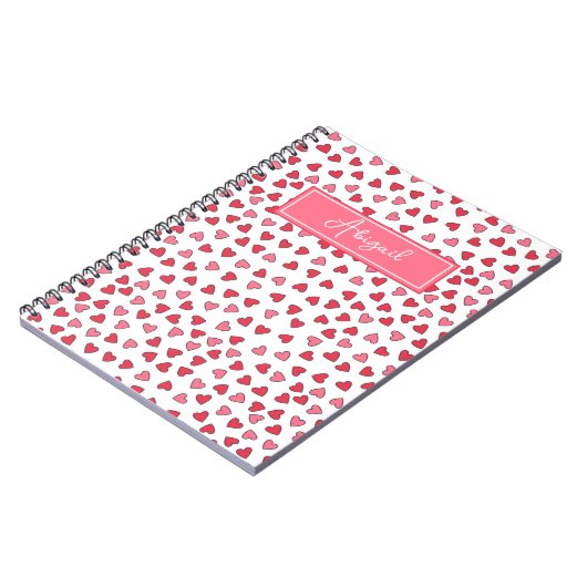 Cute Pink & Red Hearts Pattern Kids Notebook ノートブック (左側)