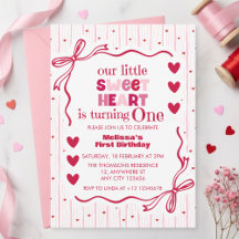 Cute Pink Red Little Sweetheart First Birthday 