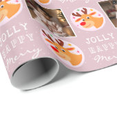 Cute Pink Reindeer Family Photo Christmas  ラッピングペーパー (ロールコーナー)