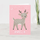 Cute Pink Reindeer Kid`s Name Merry Christmas カード (正面)