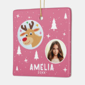 Cute Pink Reindeer Kid`s Name Photo Christmas セラミックオーナメント (左)