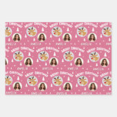 Cute Pink Reindeer Kid`s Name Photo Christmas ラッピングペーパーシート (正面2)