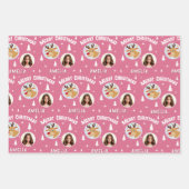 Cute Pink Reindeer Kid`s Name Photo Christmas ラッピングペーパーシート (正面)