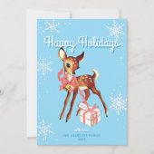 Cute Pink Retro Baby Deer Non-Photo Christmas Card (正面)