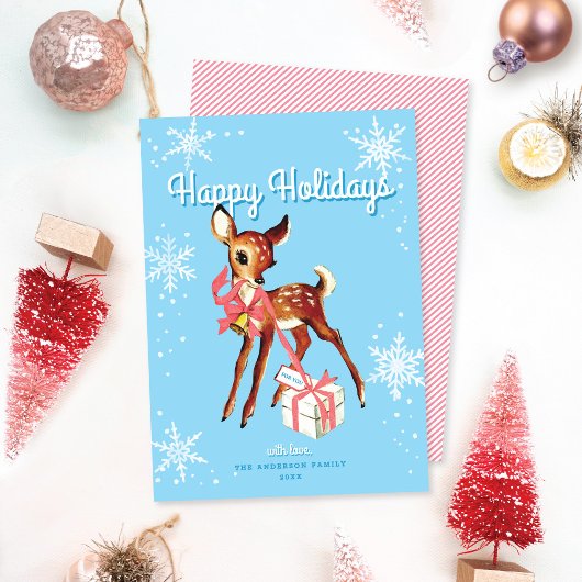 Cute Pink Retro Baby Deer Non-Photo Christmas Card