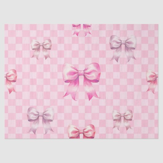 Cute Pink Ribbon and Gingham Sweet Girly Pattern 薄葉紙 (正面)
