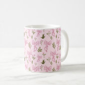 Cute Pink Ribbon Floral Seamless Pattern コーヒーマグカップ (正面右)