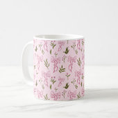 Cute Pink Ribbon Floral Seamless Pattern コーヒーマグカップ (正面左)