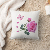 Cute Pink Rose Butterfly Hearts Throw Pillow クッション (ブランケット)