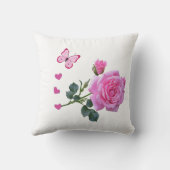 Cute Pink Rose Butterfly Hearts Throw Pillow クッション (裏面)