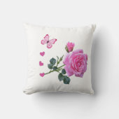 Cute Pink Rose Butterfly Hearts Throw Pillow クッション (正面)