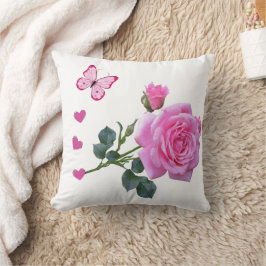 Cute Pink Rose Butterfly Hearts Throw Pillow  クッション