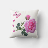 Cute Pink Rose Butterfly Hearts Throw Pillow  クッション (裏面)