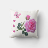 Cute Pink Rose Butterfly Hearts Throw Pillow  クッション (正面)