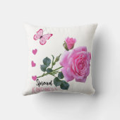 Cute Pink Rose Butterfly Hearts Throw Pillow Kind クッション (裏面)