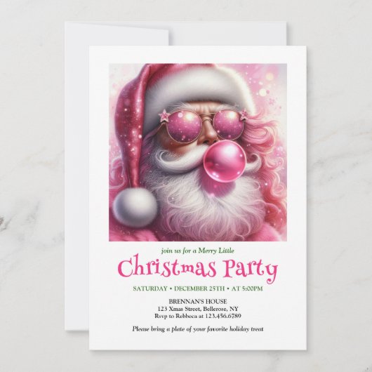 Cute Pink Santa Bubble Gum Funny Christmas Invite 招待状 (正面)