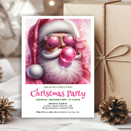 Cute Pink Santa Bubble Gum Funny Christmas Invite 招待状