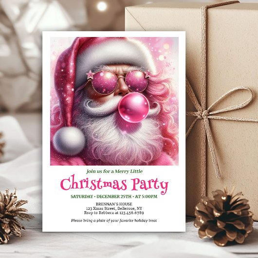 Cute Pink Santa Bubble Gum Funny Christmas Invite 招待状