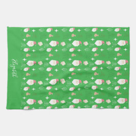 Cute Pink Santa Holiday Pattern キッチンタオル