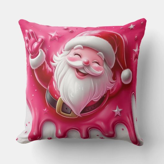 Cute Pink Santa Throw Pillow | Christmas Pillow クッション (正面)