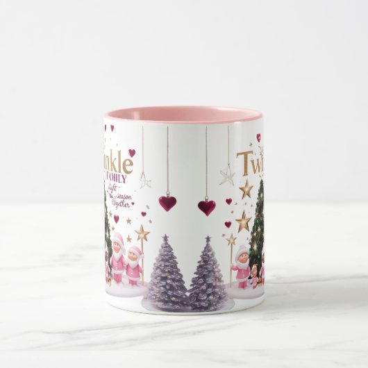 Cute Pink Santa Twinkle Family Personalized Combo マグカップ (中央)