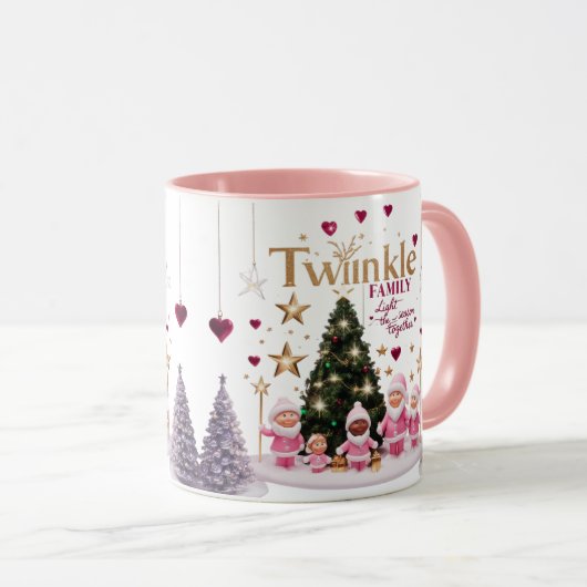 Cute Pink Santa Twinkle Family Personalized Combo マグカップ (正面右)