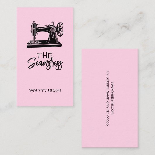 Cute pink Seamstress business card  名刺 (正面/裏面)