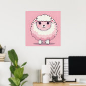 Cute Pink Sheep Nursery Wall Art Print Poster ポスター (ホームオフィス)