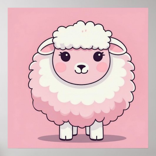 Cute Pink Sheep Nursery Wall Art Print Poster ポスター (正面)