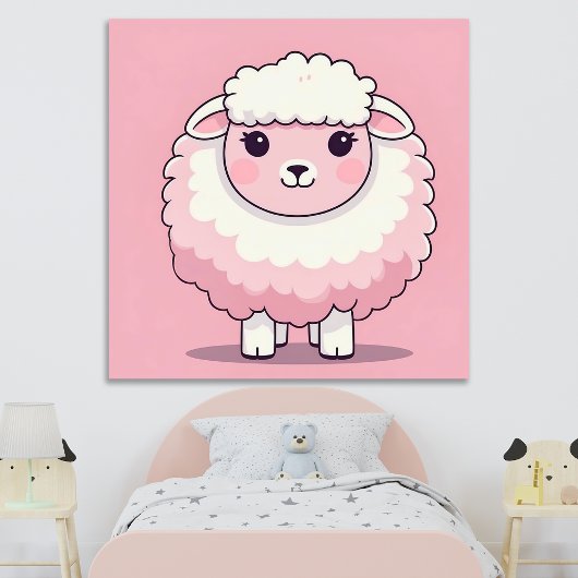 Cute Pink Sheep Nursery Wall Art Print Poster ポスター