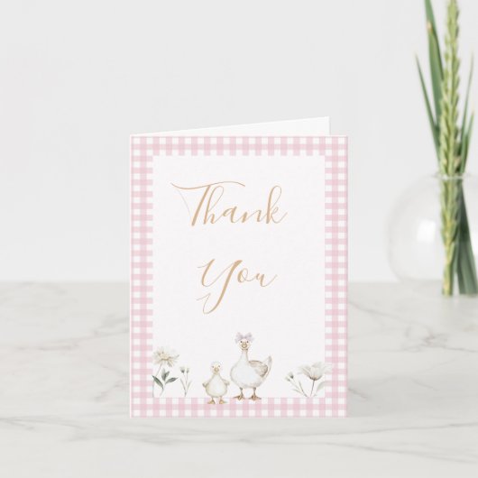 Cute Pink Silly Goose Baby Shower Thank You Card サンキューカード (正面)