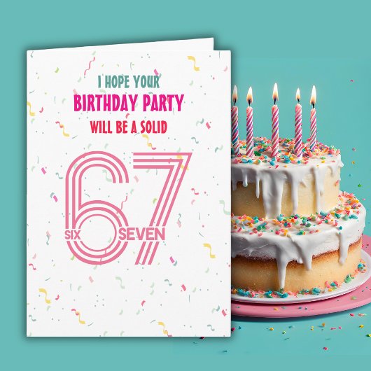 Cute Pink Six Seven 6 7 Coloful Confetti Birthday カード