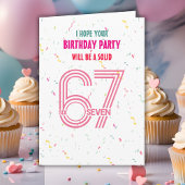 Cute Pink Six Seven 6 7 Coloful Confetti Birthday カード
