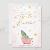 Cute Pink Sleigh Winter Onederland 1st Birthday 招待状 (裏面)