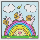 Cute Pink Snails Crossing Rainbow Log Vinyl シール (正面)