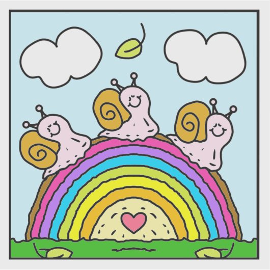 Cute Pink Snails Crossing Rainbow Log Vinyl シール (正面)