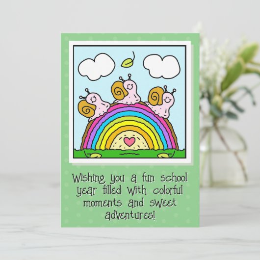 Cute Pink Snails Rainbow Log Back To School カード (スタンド正面)
