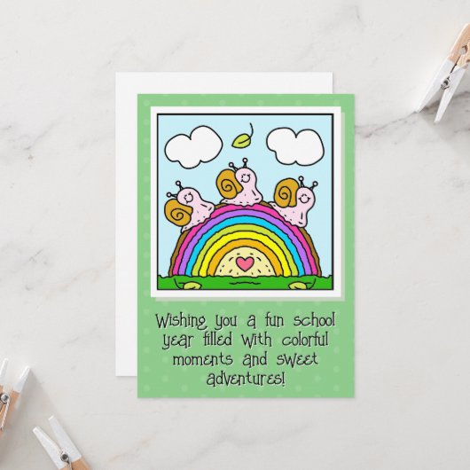 Cute Pink Snails Rainbow Log Back To School カード (正面/裏面インサイチュ)