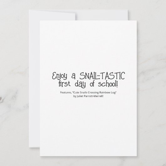 Cute Pink Snails Rainbow Log Back To School カード (裏面)