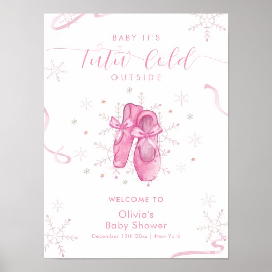 Cute Pink Snowflake Ballerina Baby Shower Welcome  ポスター (正面)