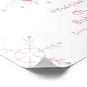 Cute Pink Snowflake Ballerina Baby Shower Welcome  ポスター (角)