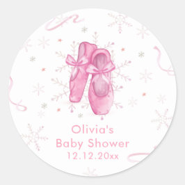Cute Pink Snowflake Ballerina Girl Baby Shower  ラウンドシール