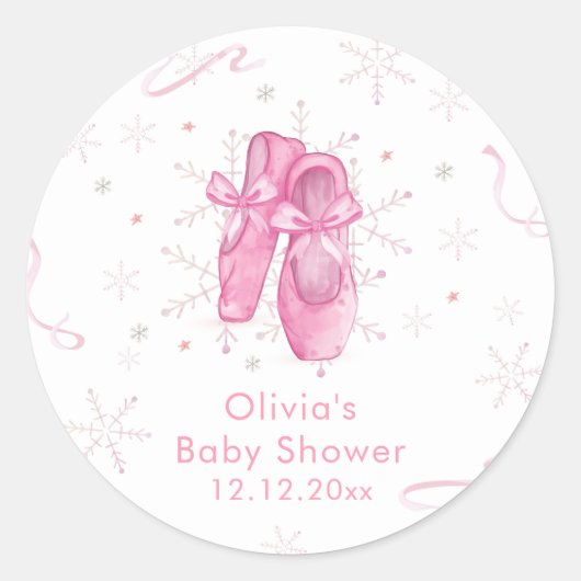 Cute Pink Snowflake Ballerina Girl Baby Shower  ラウンドシール (正面)