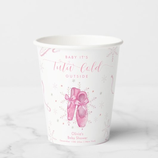 Cute Pink Snowflake Ballerina Girl Baby Shower  紙コップ (正面)