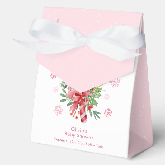 Cute Pink Snowflake Festive Candy Baby Shower フェイバーボックス (正面)